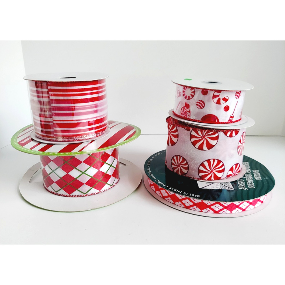 30+ Yards Variety Lot Wire Edged Ribbon Red White Christmas Gift Crafts Candy